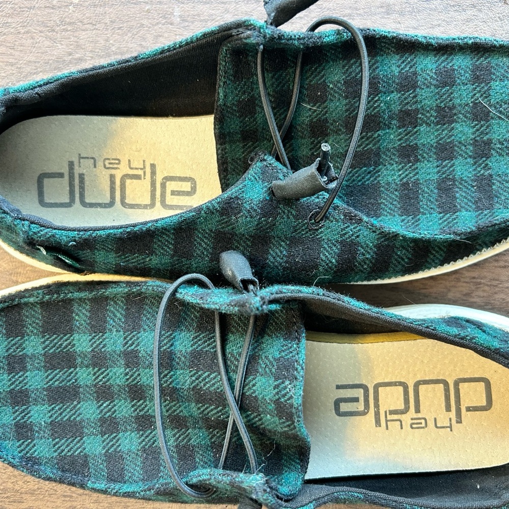 Hey Dude Green Plaid Shoes